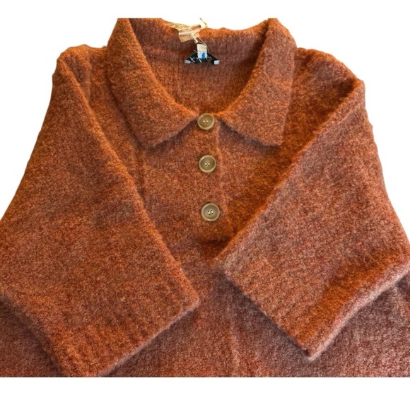 POLAGRAM sweater, terracotta, size Large, soft fuzzy knit. Collared and buttons. - Picture 6 of 9